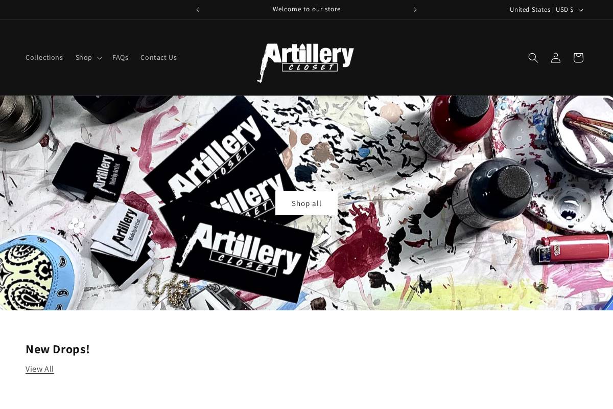 artillerycloset.com homepage screenshot