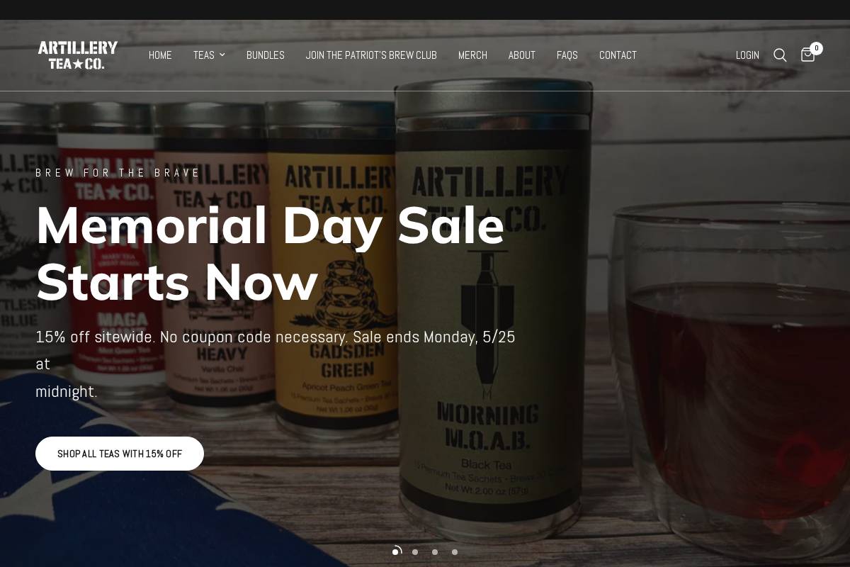 artilleryteaco.com homepage screenshot