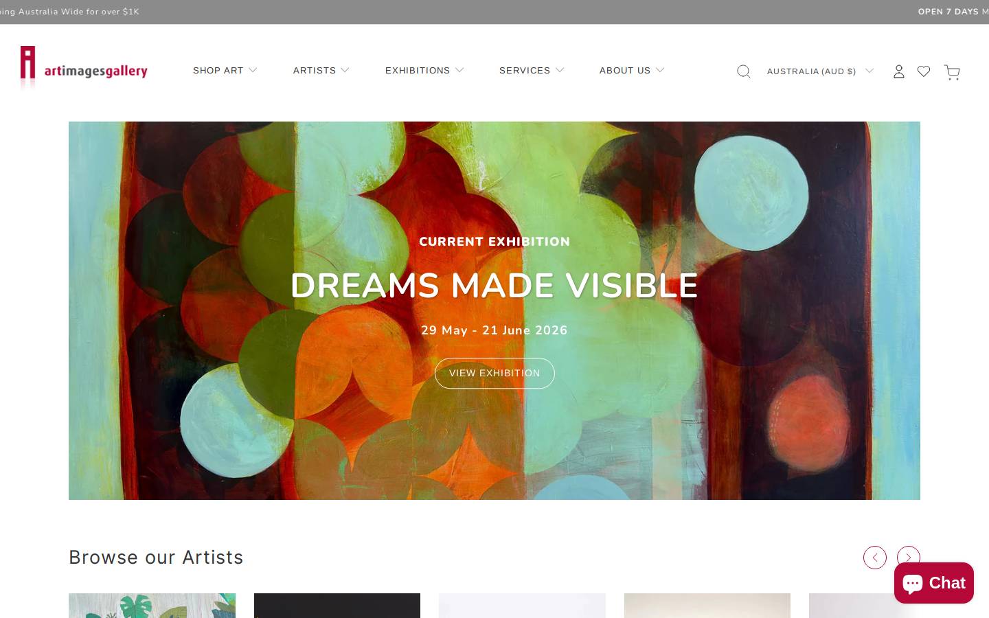 artimagesgallery.com.au homepage screenshot