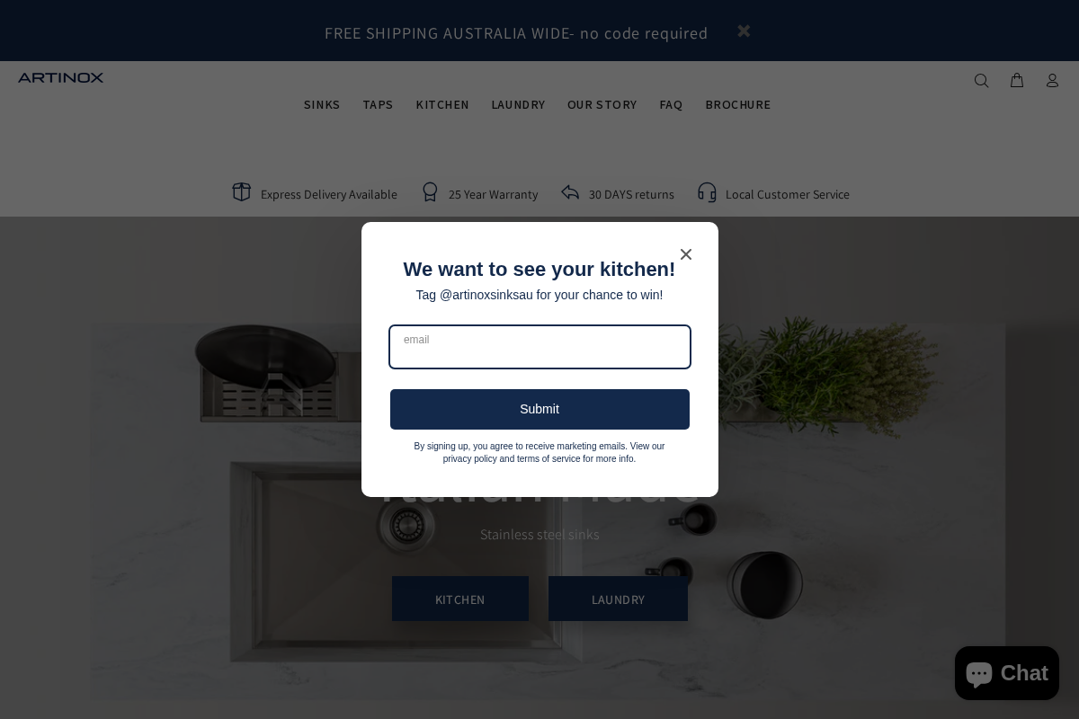 artinoxsinks.com.au homepage screenshot