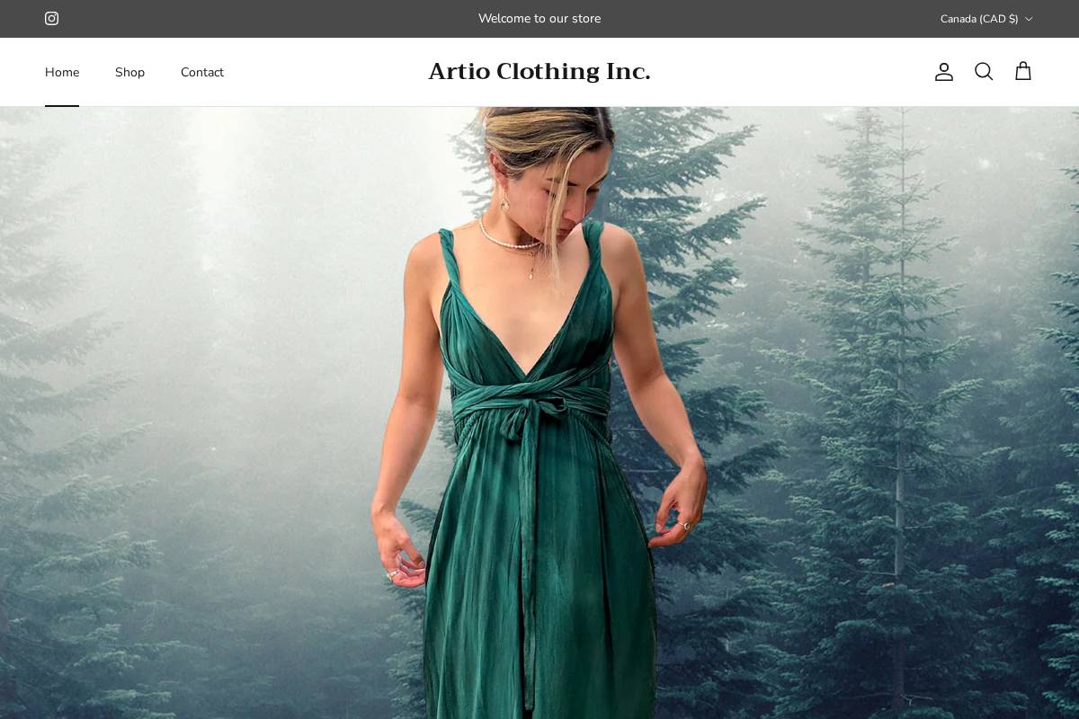 artioclothing.com homepage screenshot