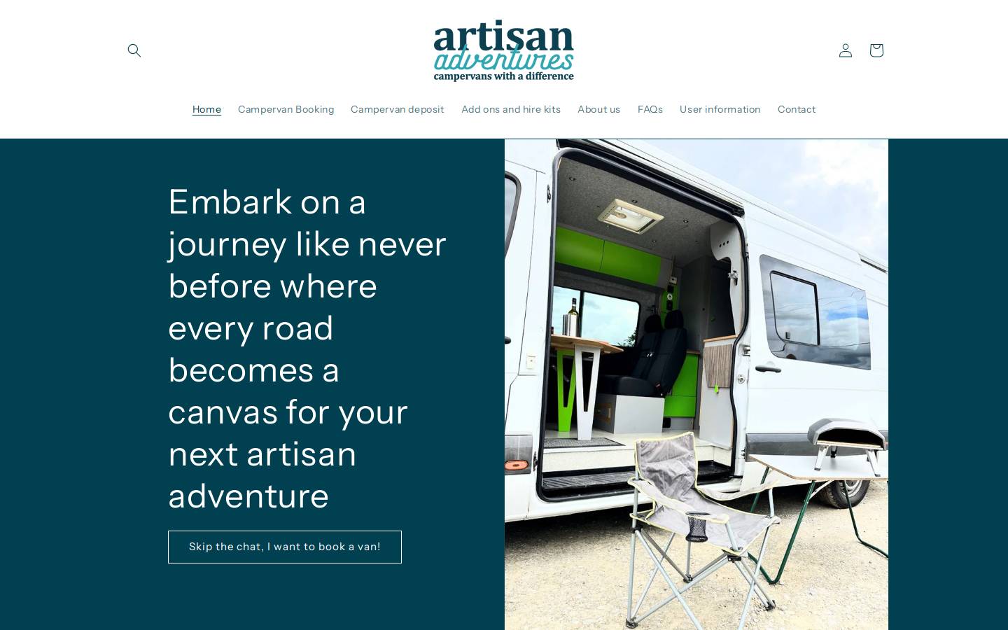 artisanadventurescampervans.com homepage screenshot