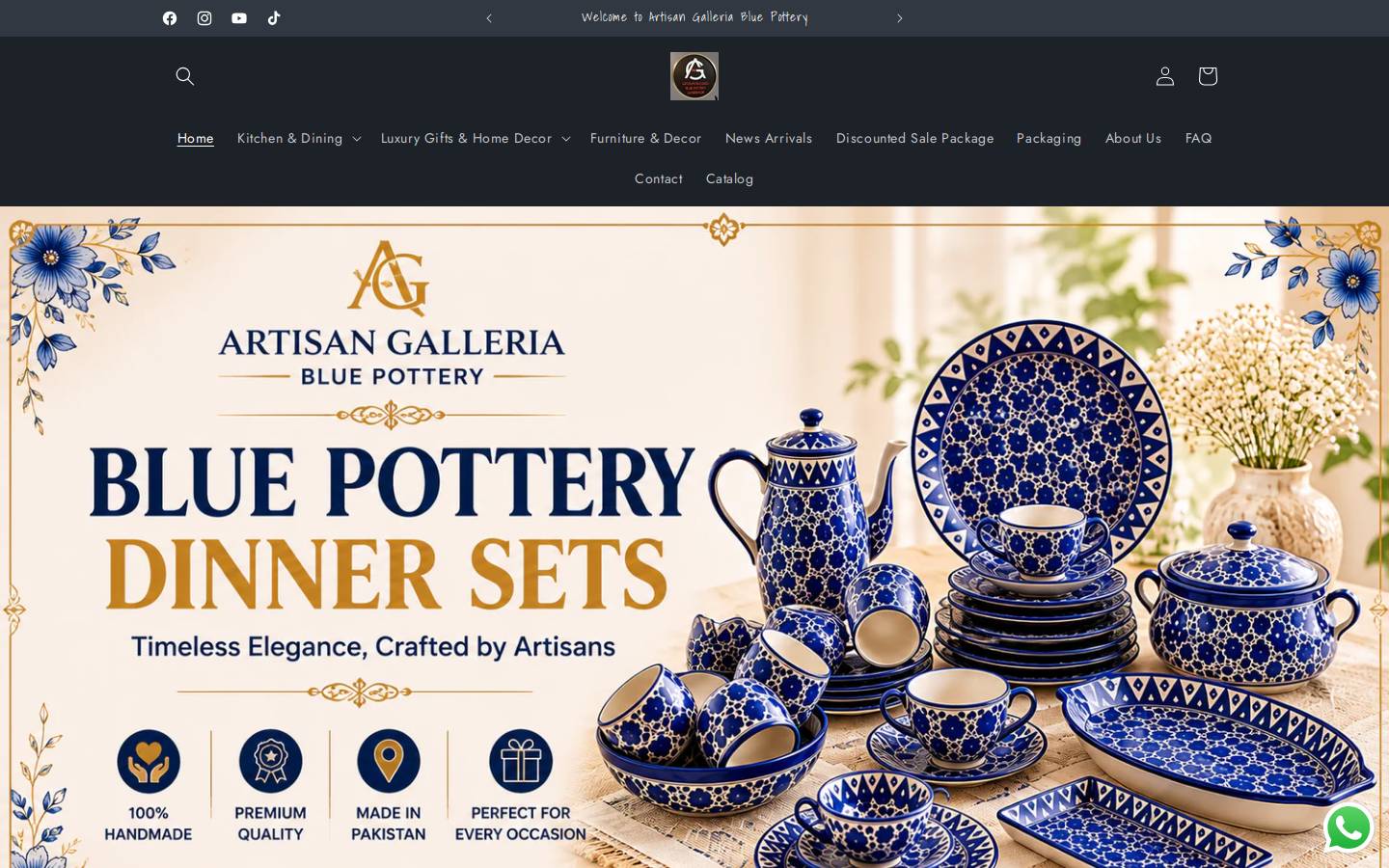 artisangalleria-blue-pottery.shop homepage screenshot
