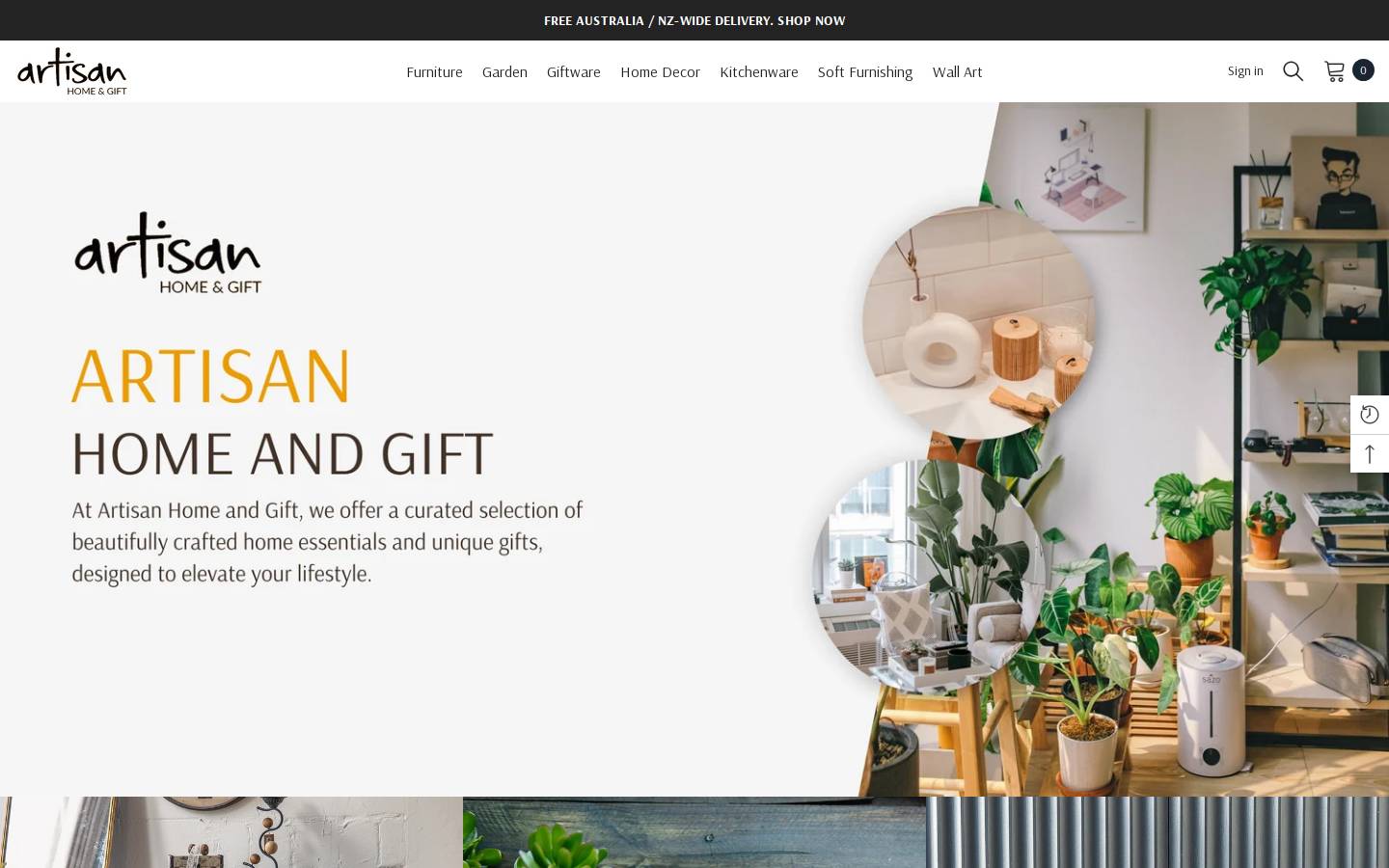 artisanhomeandgift.com homepage screenshot