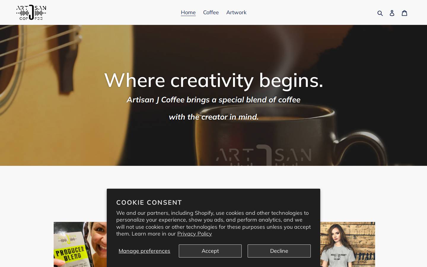 artisanjcoffee.com homepage screenshot
