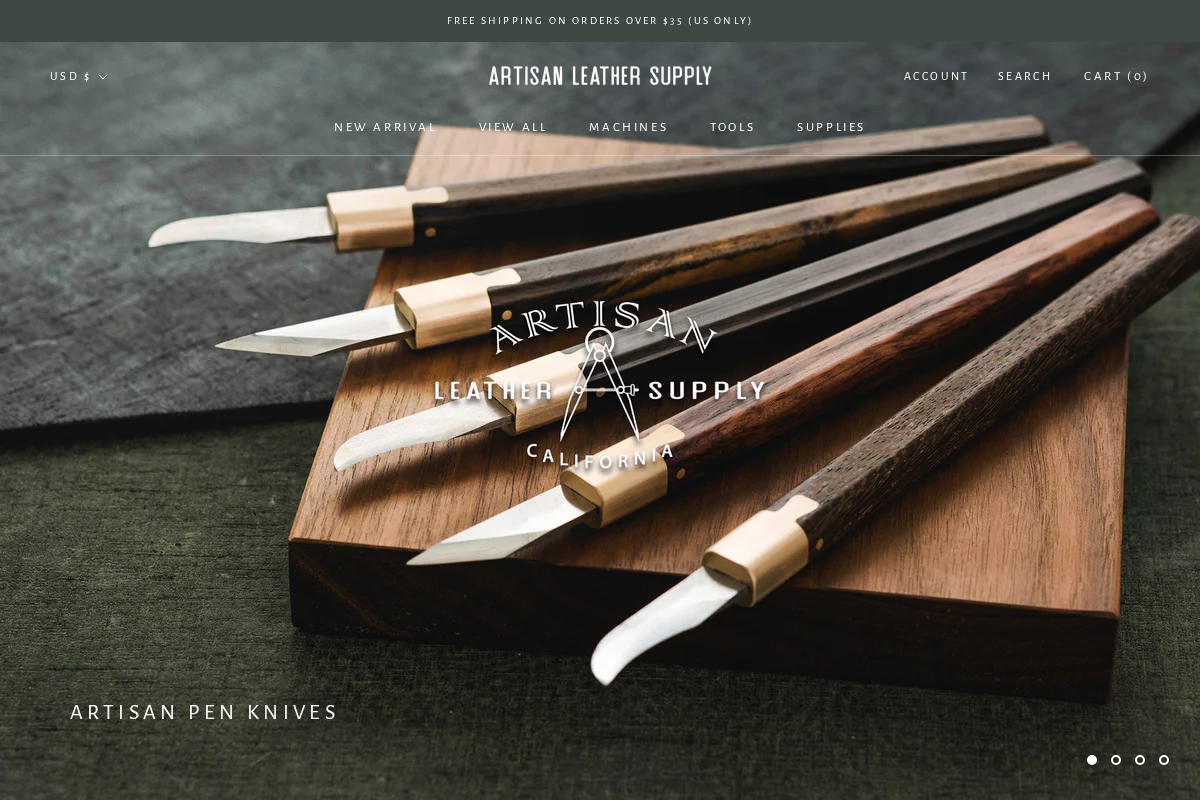 artisan leather supply homepage screenshot