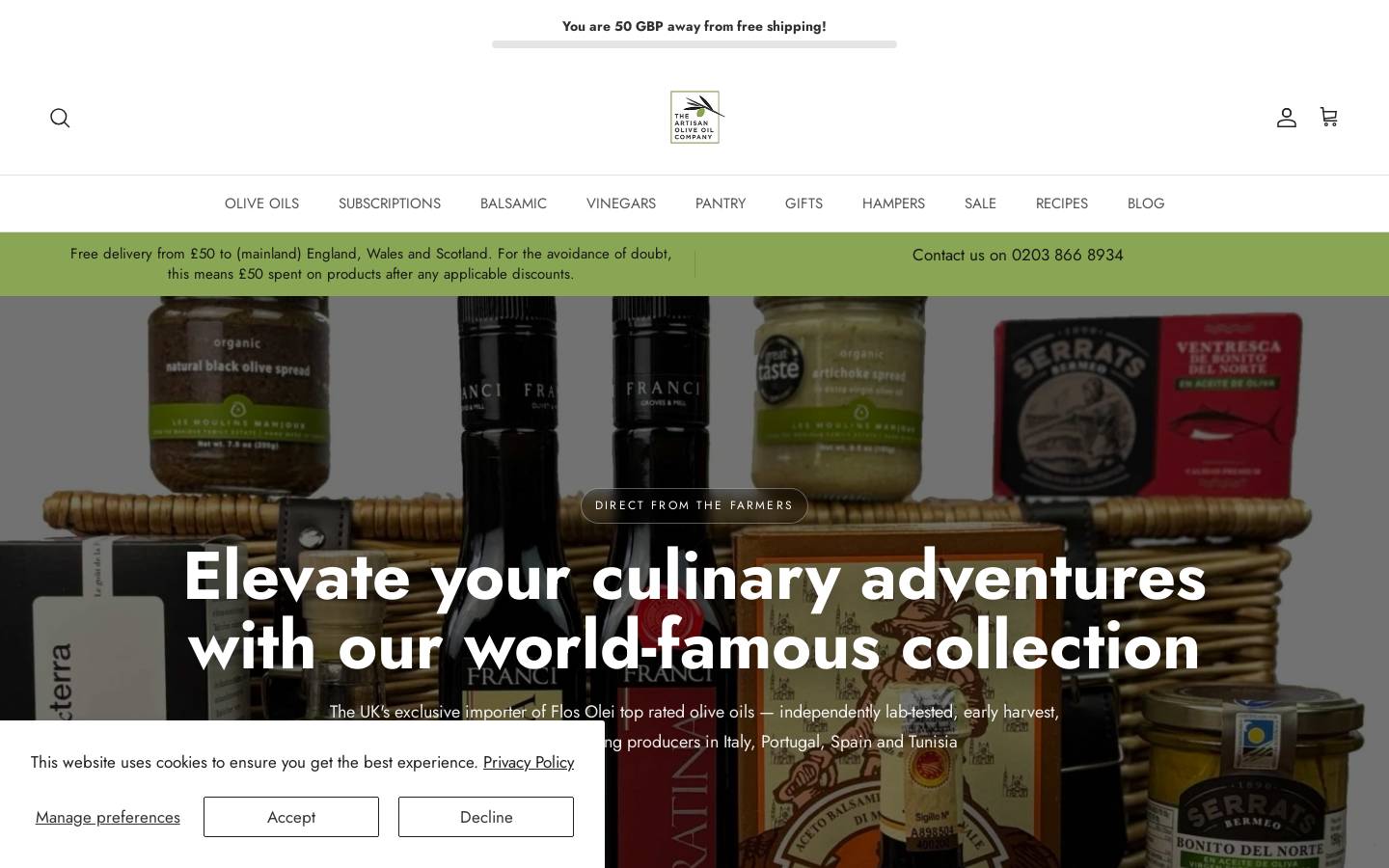 Artisan Olive Oil homepage screenshot