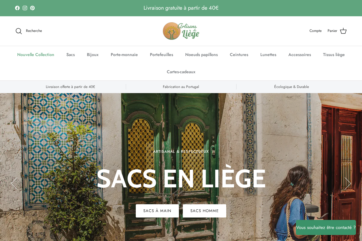 Artisans du Liège homepage screenshot