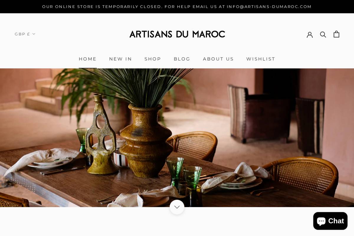 Artisans du Maroc homepage screenshot