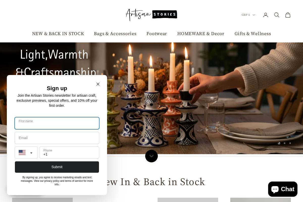 artisanstories.co.uk homepage screenshot