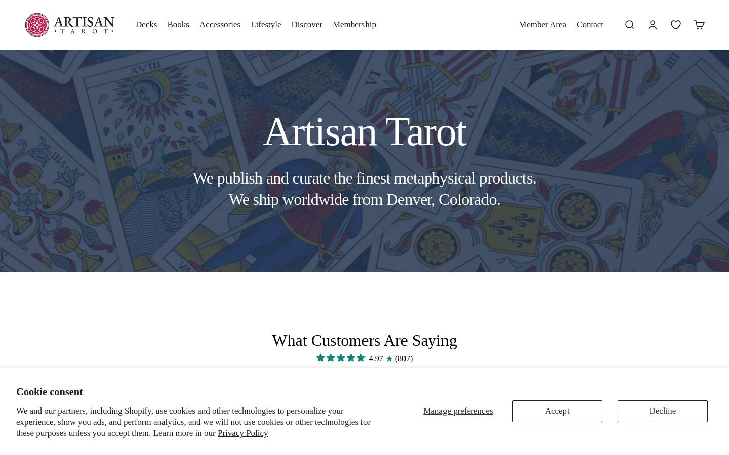 artisantarot.com homepage screenshot