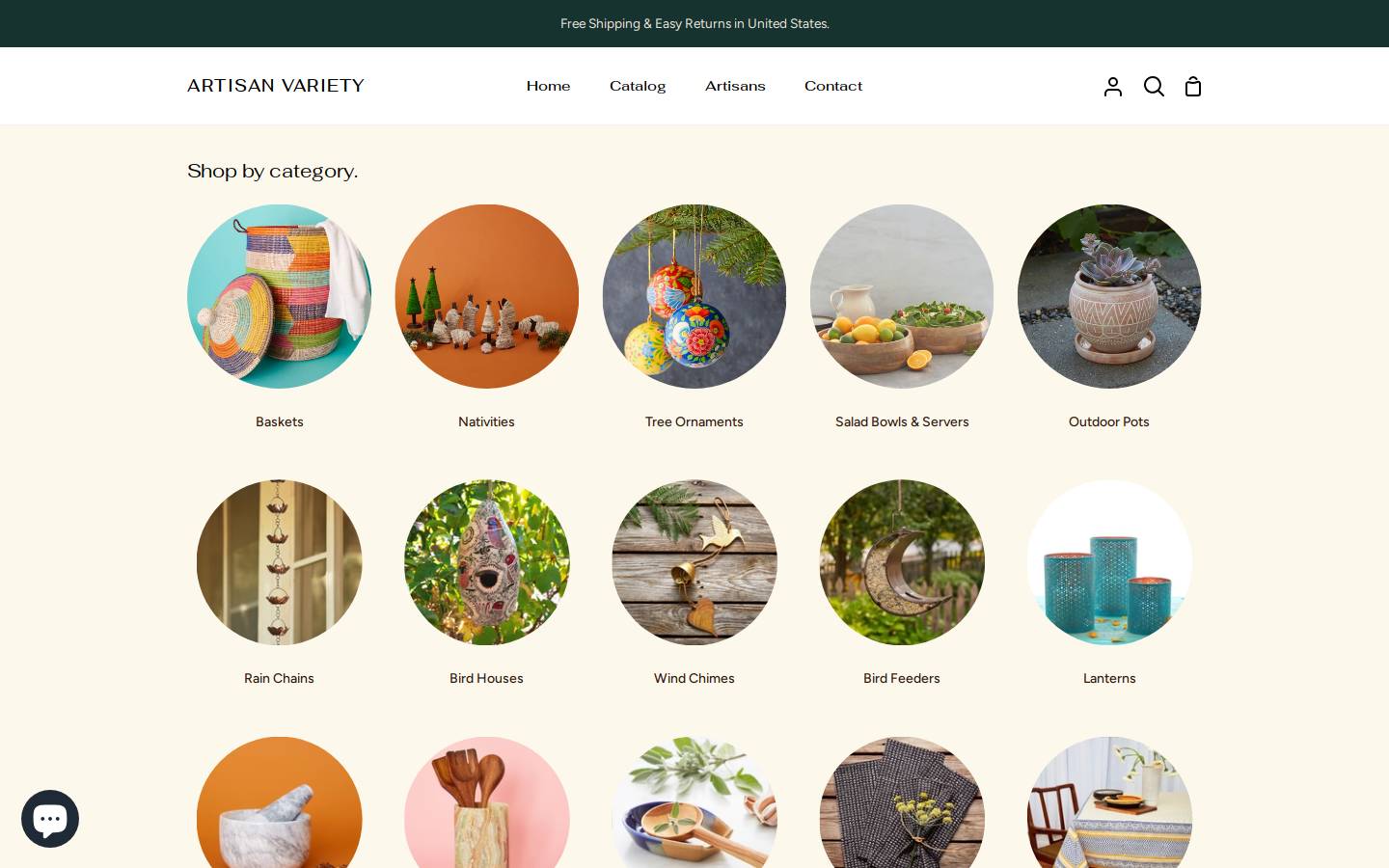 artisanvariety.com homepage screenshot