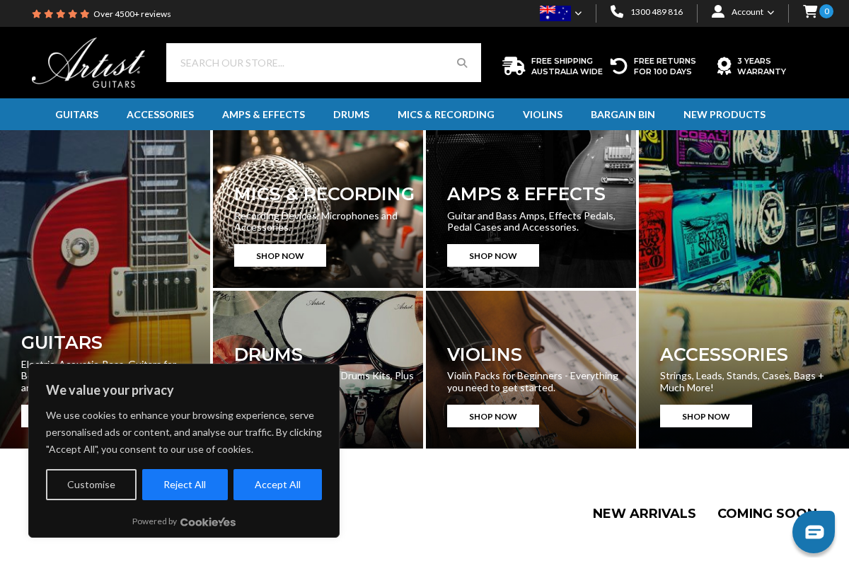 artist-guitars.com homepage screenshot