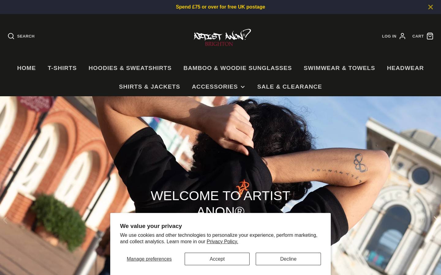 artistanon.co.uk homepage screenshot
