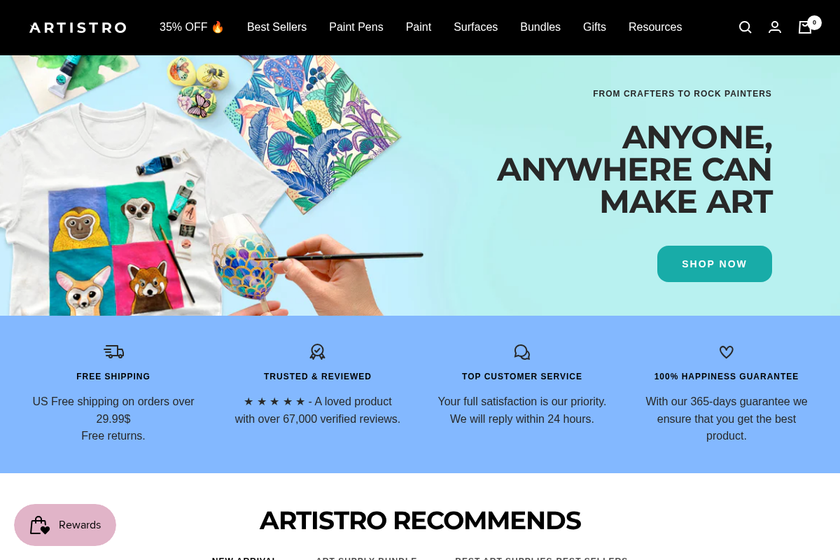 Artistro homepage screenshot