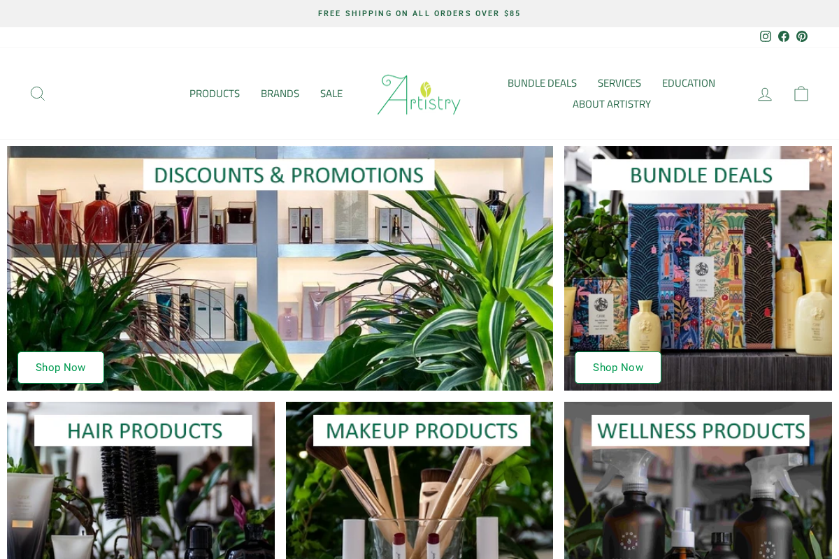 ArtistrySalon homepage screenshot