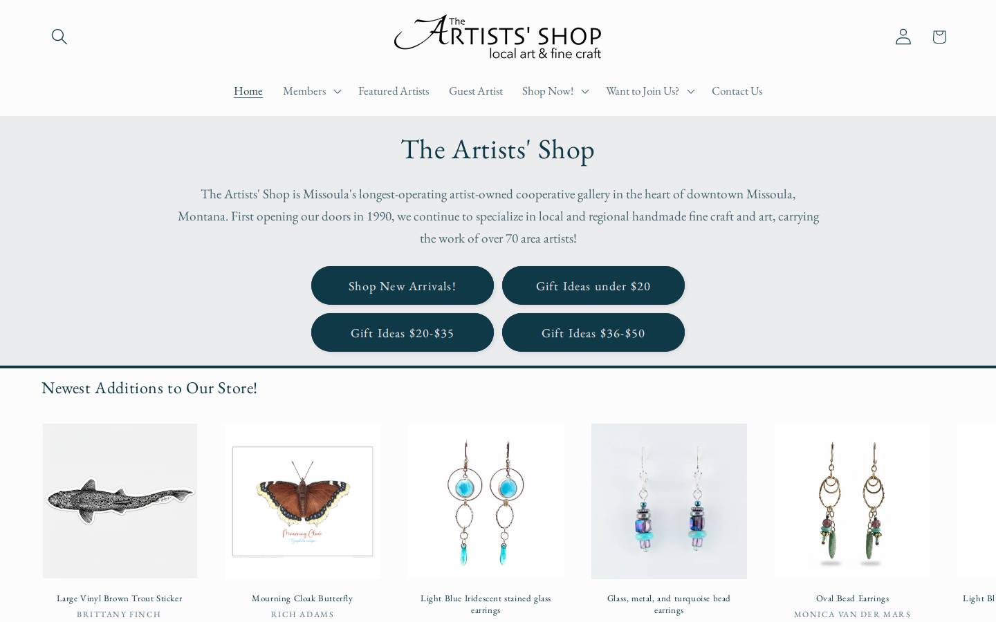 artistshoponline.com homepage screenshot