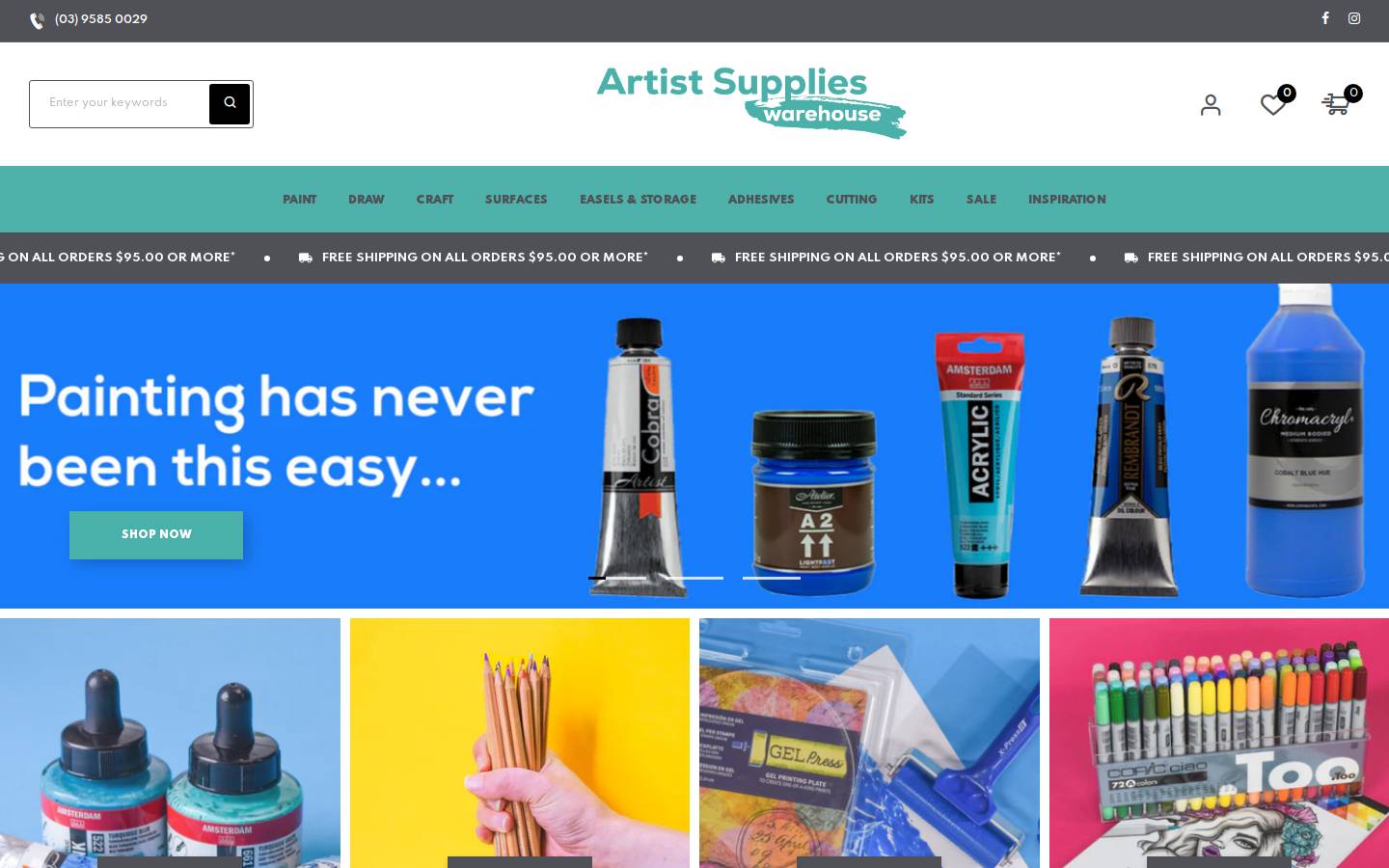 artistsupplies.com.au homepage screenshot