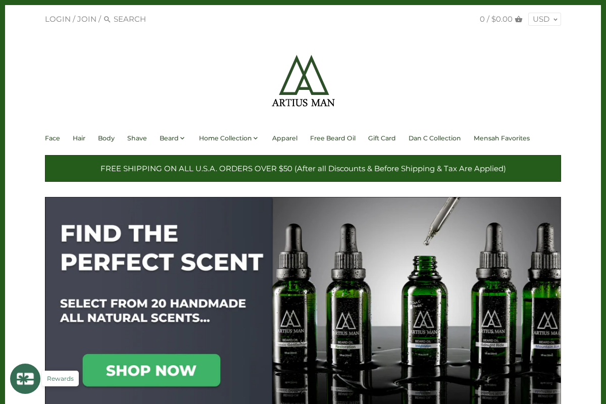 Artius Man homepage screenshot