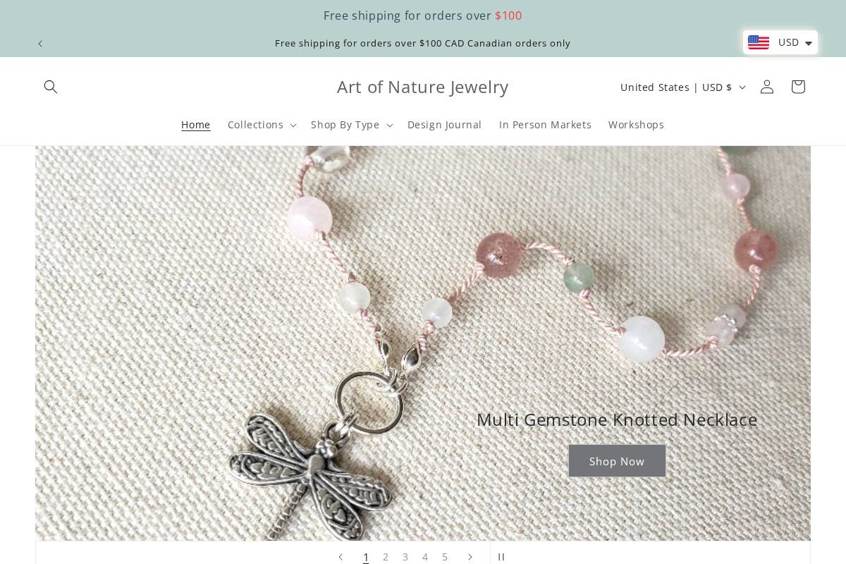 artofnaturejewelry.com homepage screenshot