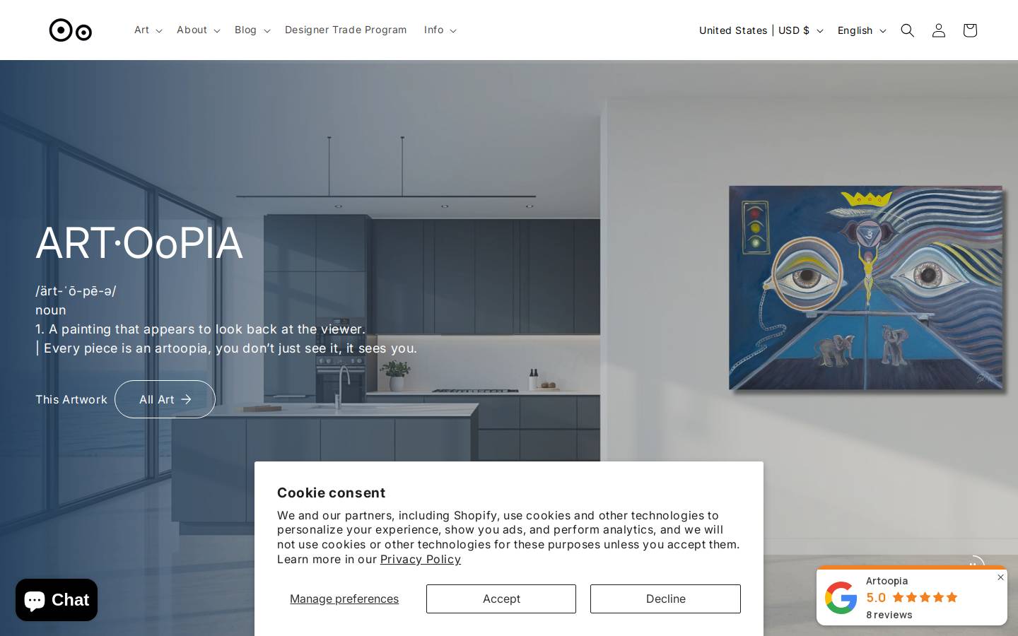 Artoopia homepage screenshot