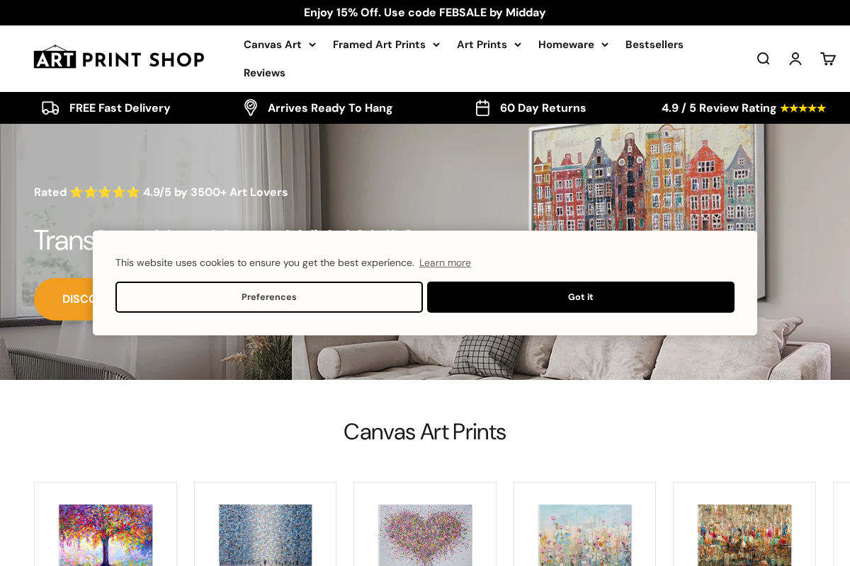 Artprintshop homepage screenshot