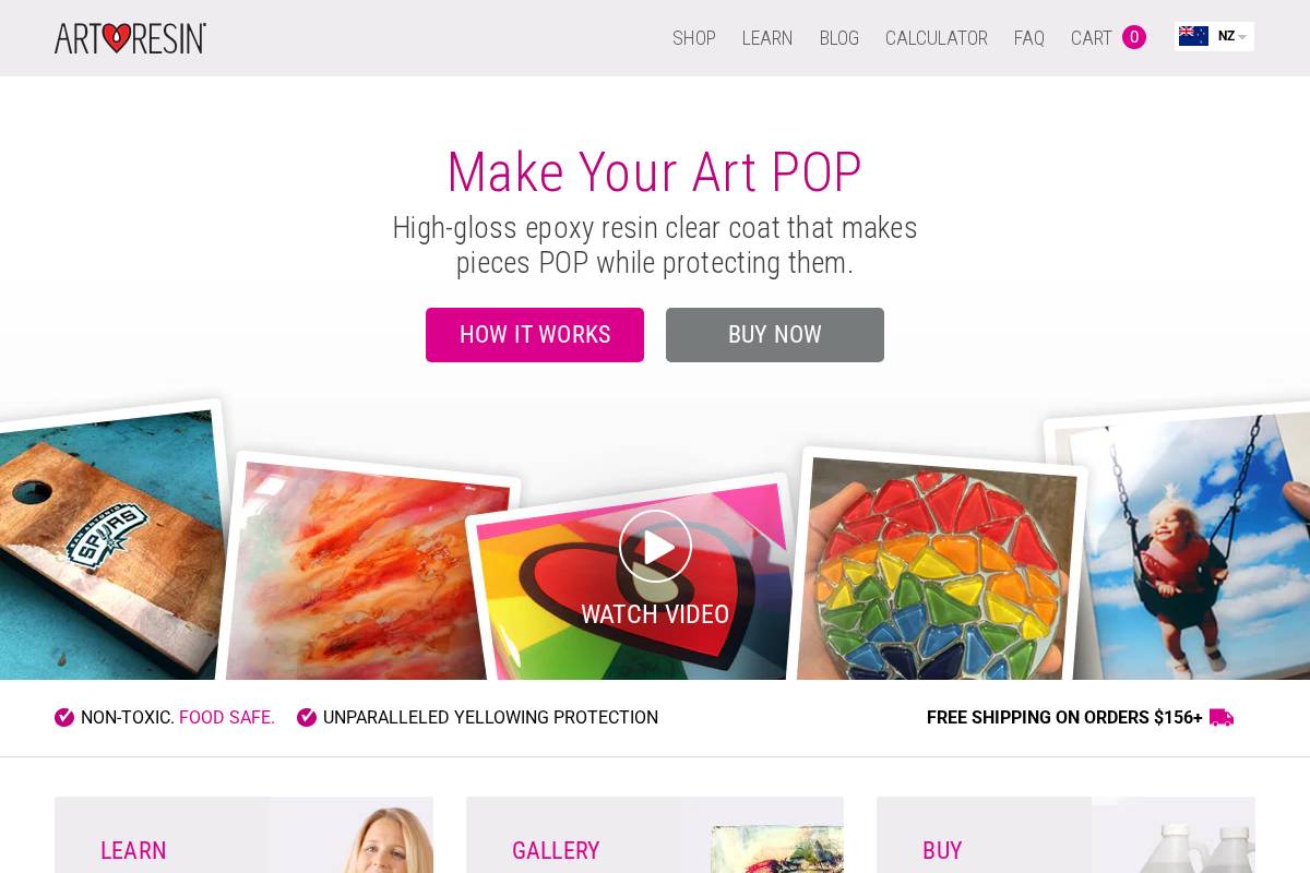 artresin.co.nz homepage screenshot