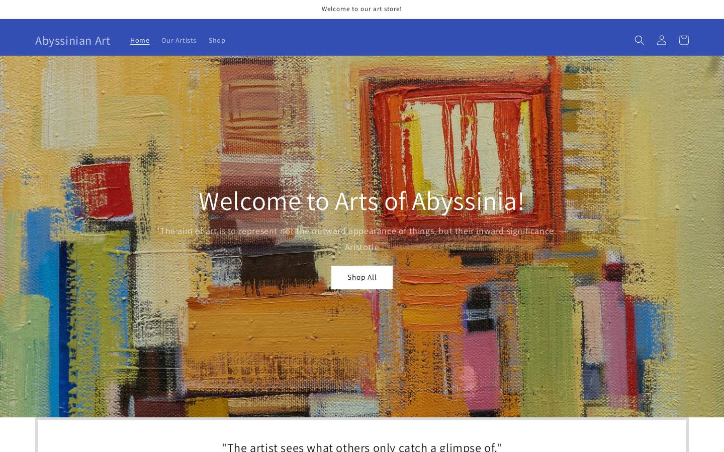 artsofabyssinia.com homepage screenshot