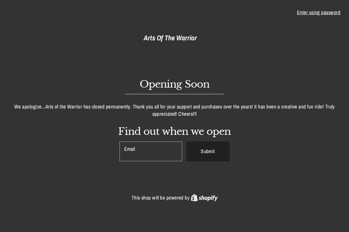 artsofthewarrior.com homepage screenshot