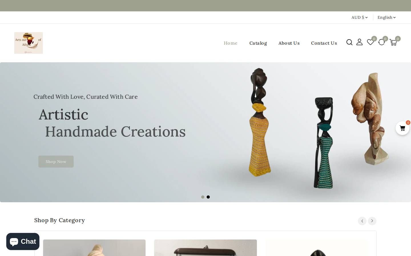 artsoutofafrica.au homepage screenshot