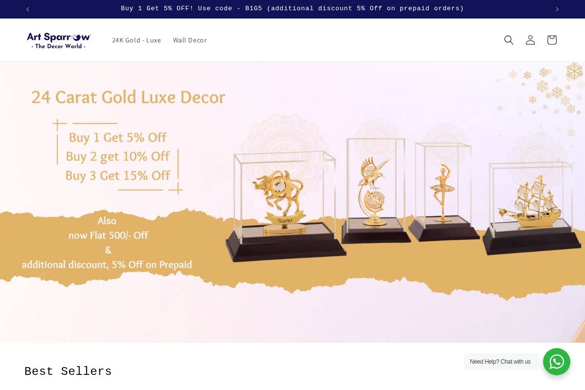 artsparrow.in homepage screenshot