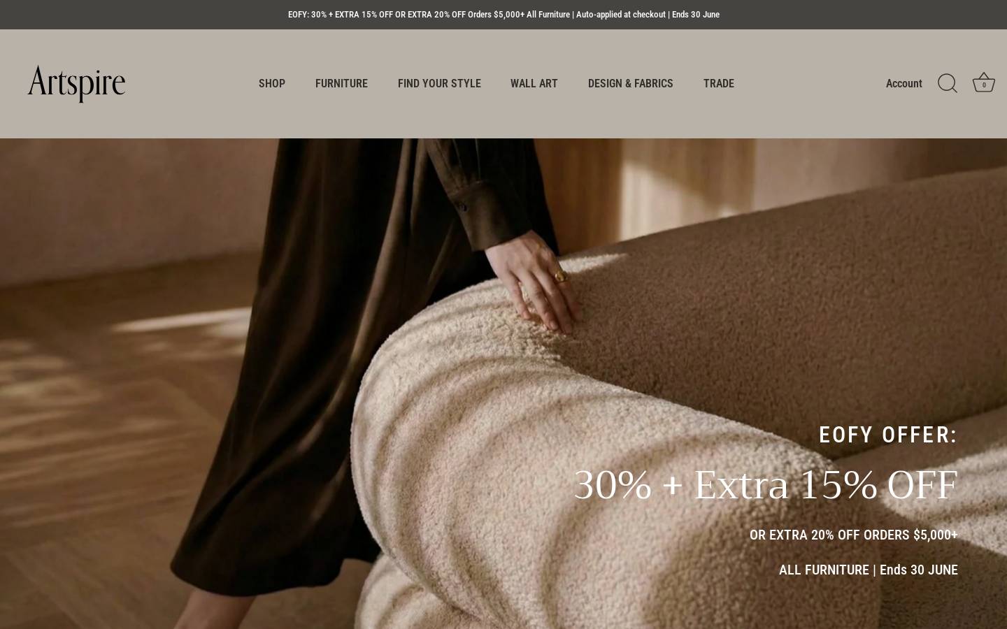 artspirehome.com.au homepage screenshot