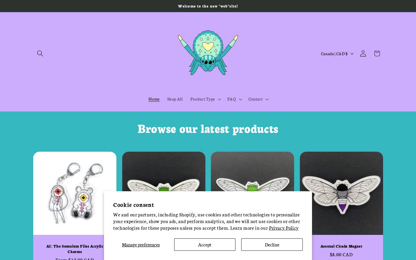 artsycraftsyspider.ca homepage screenshot