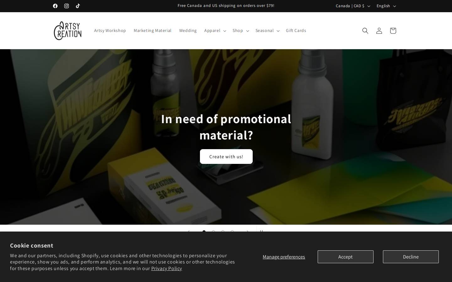 artsycreation.com homepage screenshot
