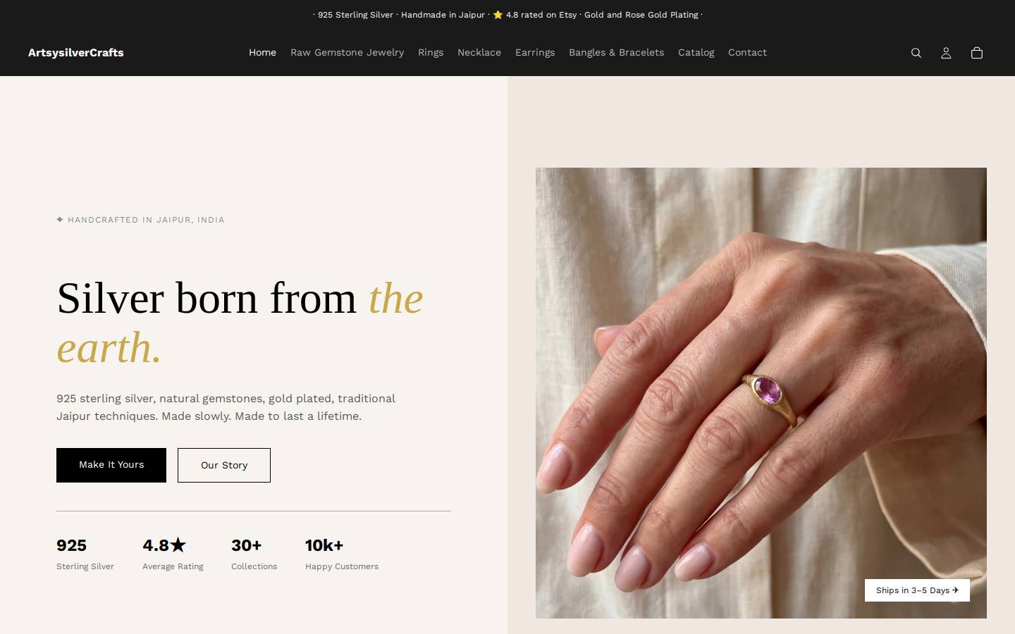 artsysilvercrafts.com homepage screenshot