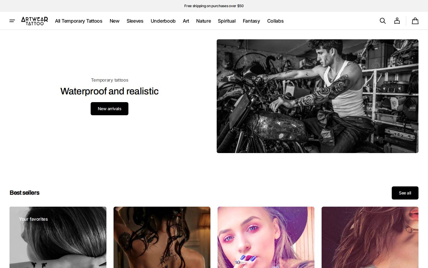 Artwear Tattoo homepage screenshot