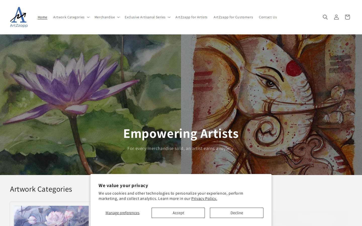 artzzapp.com homepage screenshot