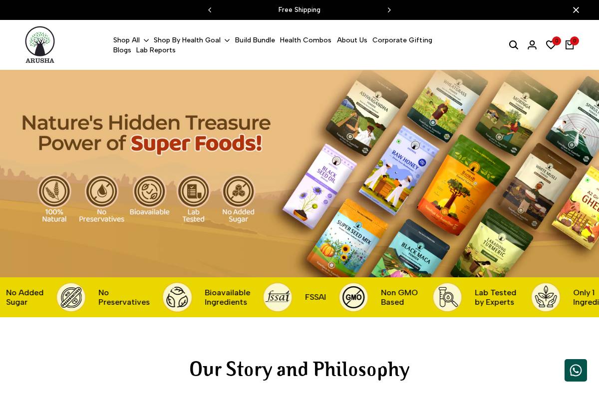 arushafoods.in homepage screenshot