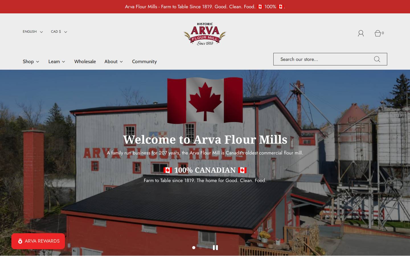 arvaflourmills.com homepage screenshot