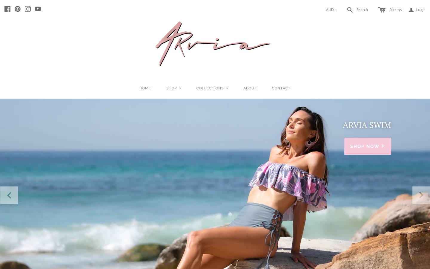 arviaactivewear.com.au homepage screenshot