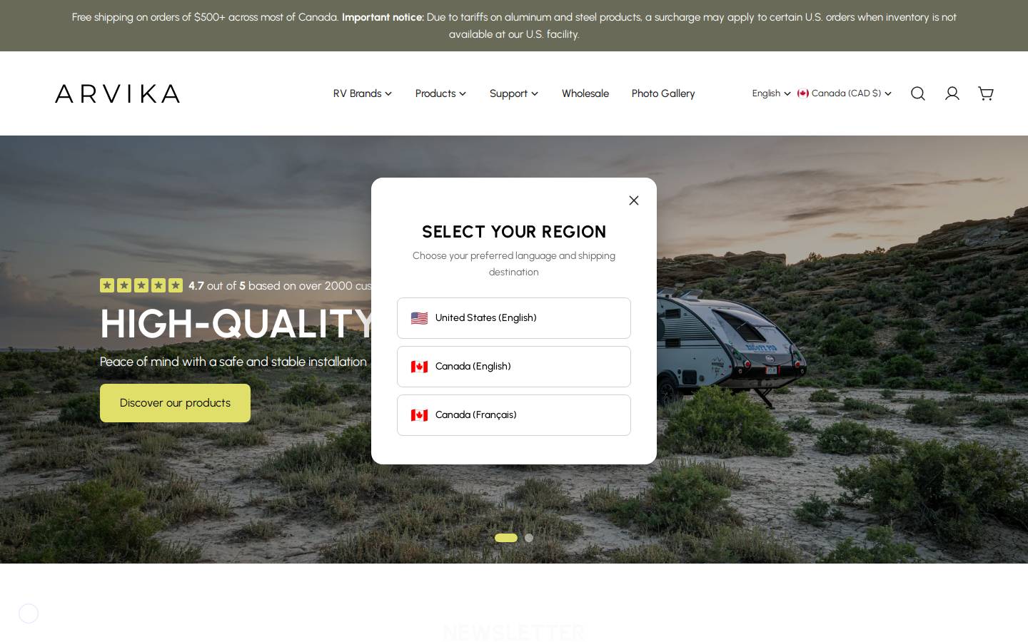 arvikabikeracks.com homepage screenshot