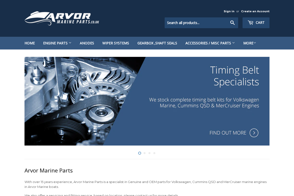 Arvor Marine Parts VAT 324 6022 37 homepage screenshot