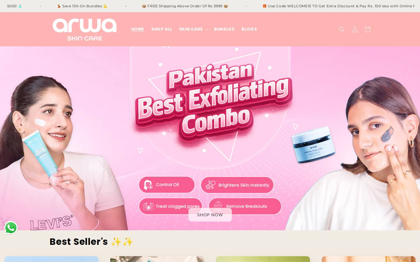 arwaskincare.com homepage screenshot