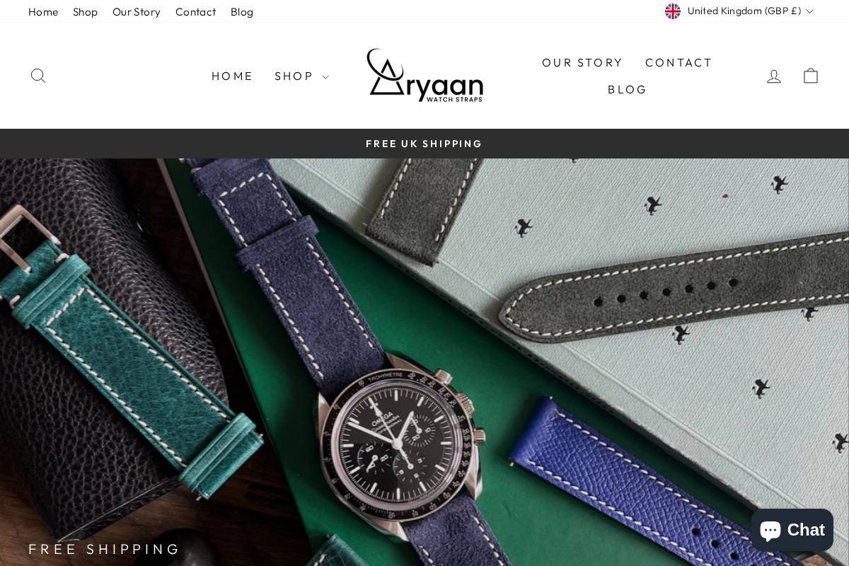 aryaanstraps.com homepage screenshot