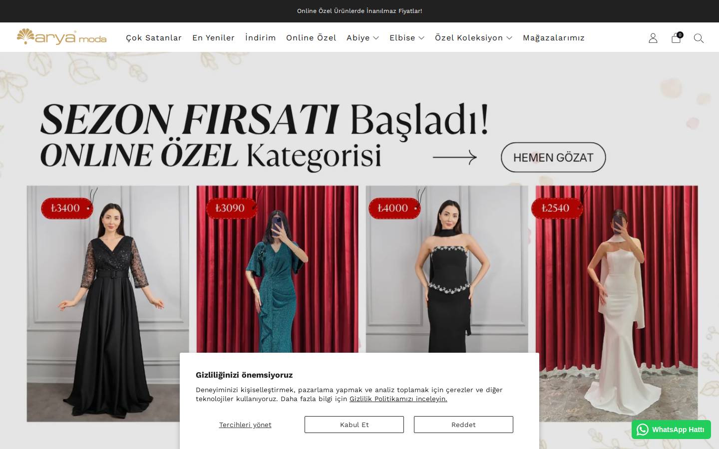 aryamoda.com homepage screenshot