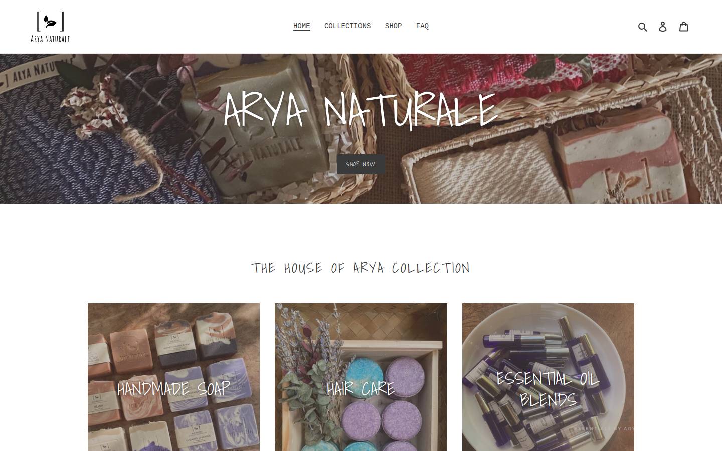 aryanaturale.com homepage screenshot