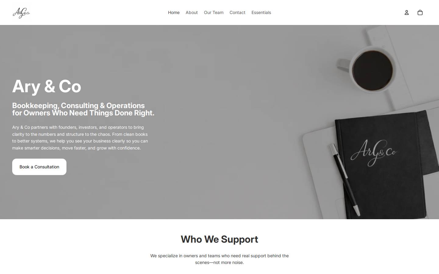 aryandco.com homepage screenshot