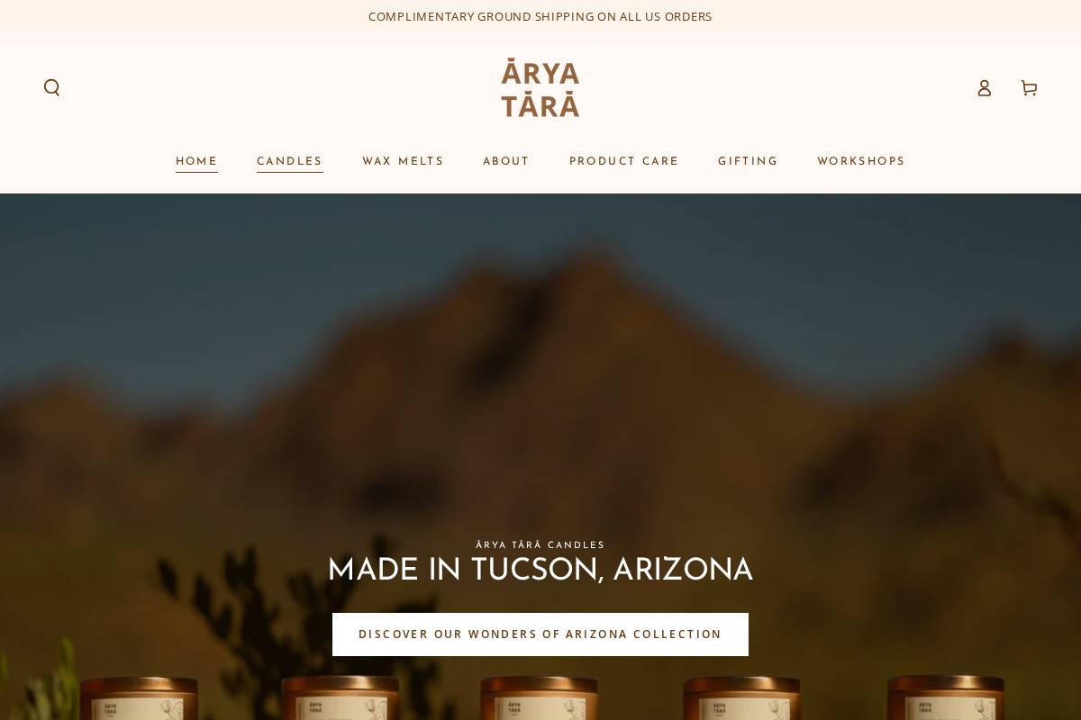 aryataracandles.com homepage screenshot