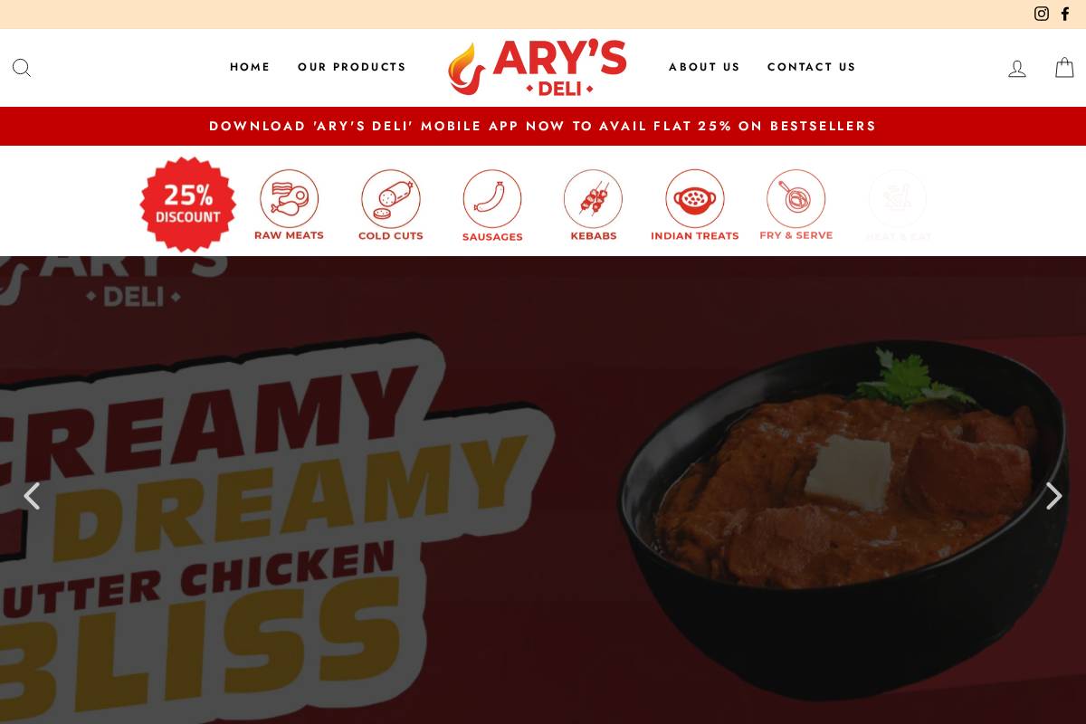 arysdeli.com homepage screenshot
