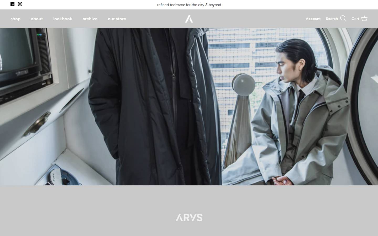 Aryswear homepage screenshot